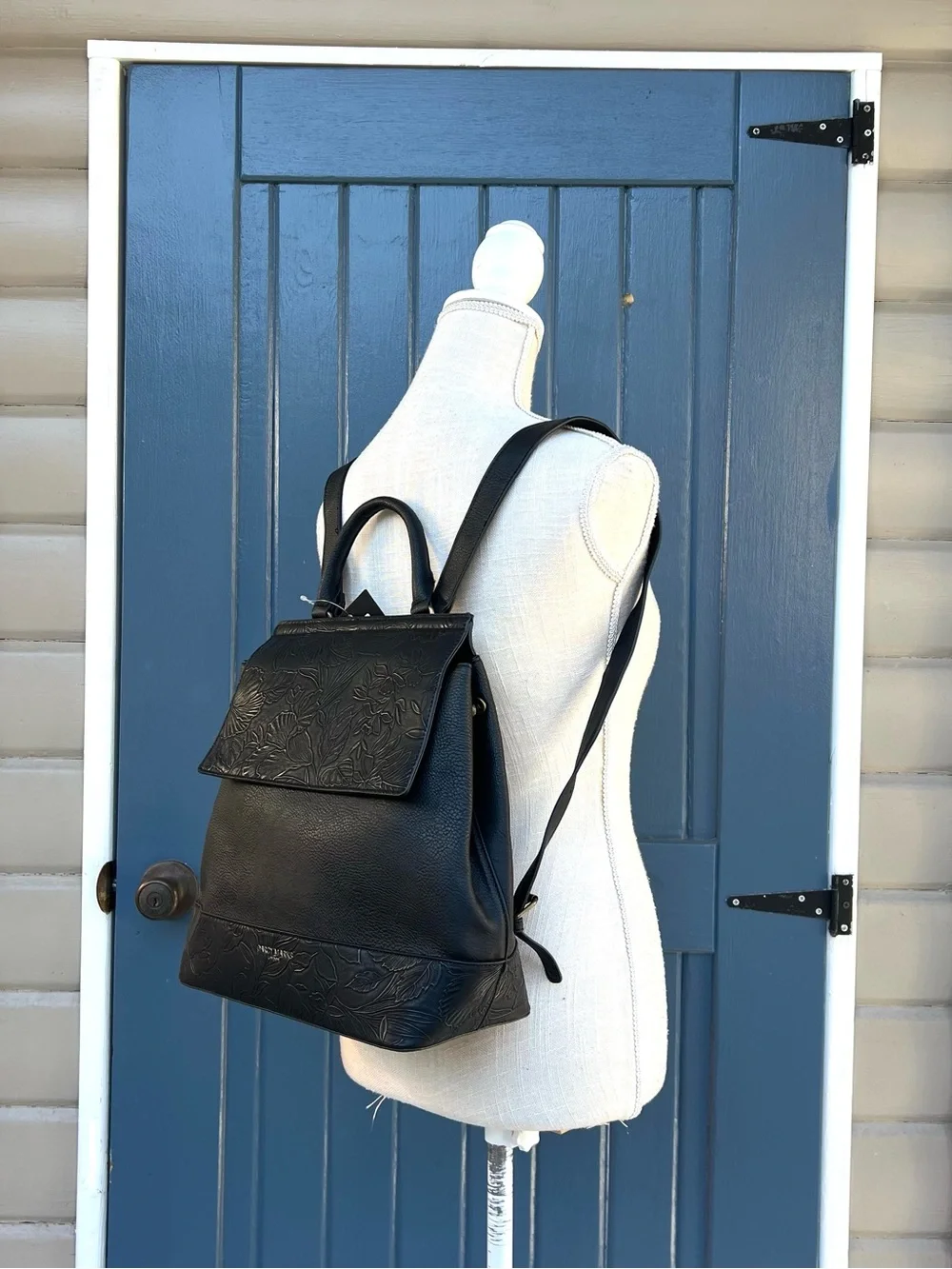 Darcy Marks London Black Embossed Floral Backpack Bag